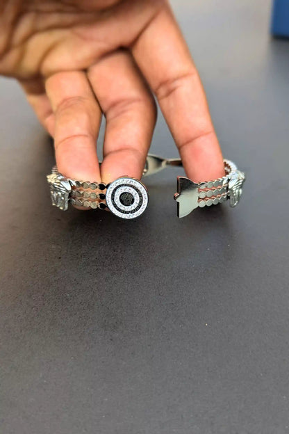 Openable Silver Bracelet with Artistic Face Motifs